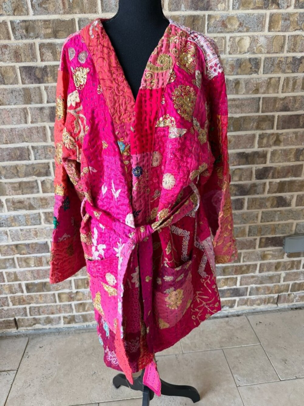POL boutique pink patchwork Kantha kimono robe / jacket one size casual bohemian